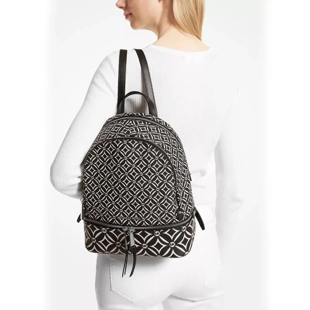 Michael Kors Rhea Medium Backpack – Black/Light Cream